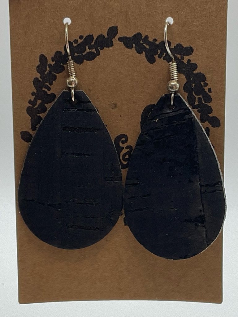Black Teardrop Cork Dangle Earrings